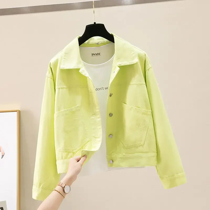 

2023 Spring Autumn New Korean Loose Candy-colored Denim Jacket Women's Short Single-breasted Female Coat Casual Tops Trendy