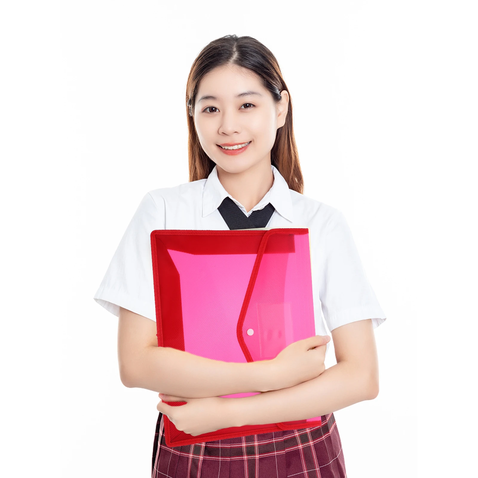 

5pcs A4 Document Folder Clear Plastic Envelop File Holder Snap Button Pen-Link Design Water Resistant Storage