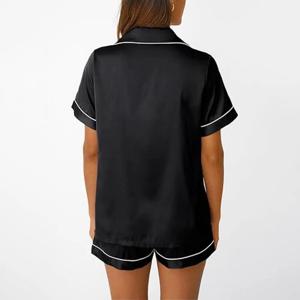 Imitation Silk Loungewear Elegant Imitation Silk Pajamas Set with Lapel Shirt Elastic Waist Shorts Summer for Women for Ladies
