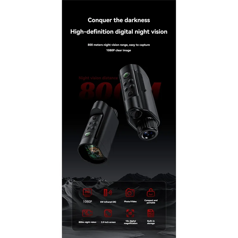 

RMWIN-1080P HD Монокулярное устройство ночного видения Инфракрасная камера 10-кратный цифровой зум-телескоп для поиска на открытом воздухе 800 м