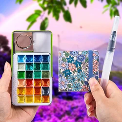 Artists Watercolor Paint Set 1ml 24Colors Watercolor Coloring Book Fountain Pen Kit Metallic Solid Glitter Pearlescent Pigment