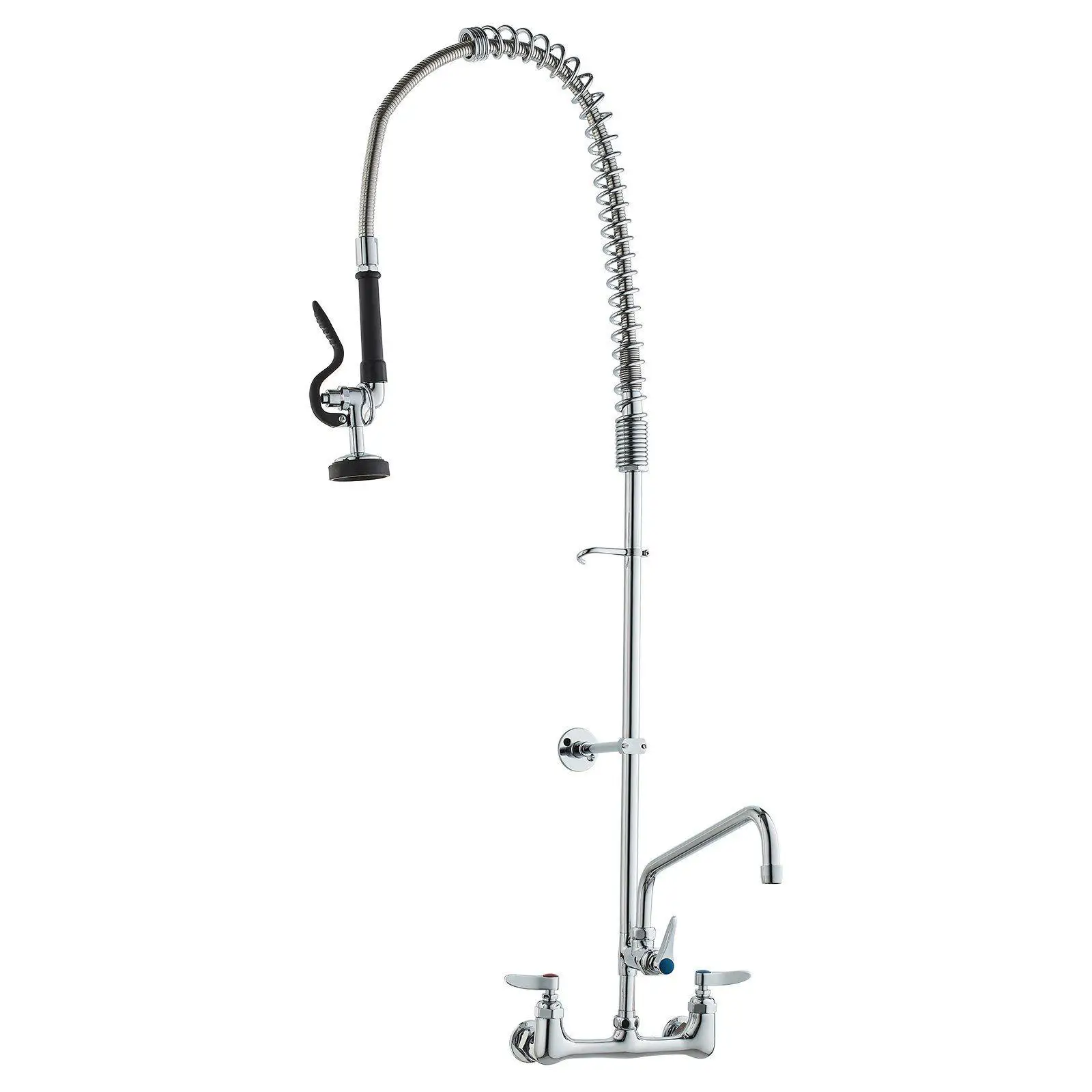 

Pre Rinse Commercial Faucet 47in Wall Mount 12in Swing Spout Brass with 8in Adjustable Center High Flow Pull Down Sprayer