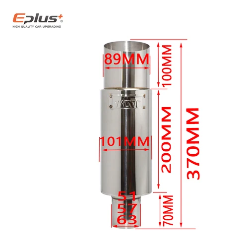 Imagen 2 del producto Tubo de escape de coche de acero inoxidable, silenciador de tambor recto, tubo de escape Universal de alta calidad O.D 51 57 63mm, salida 89mm de longitud 370mm