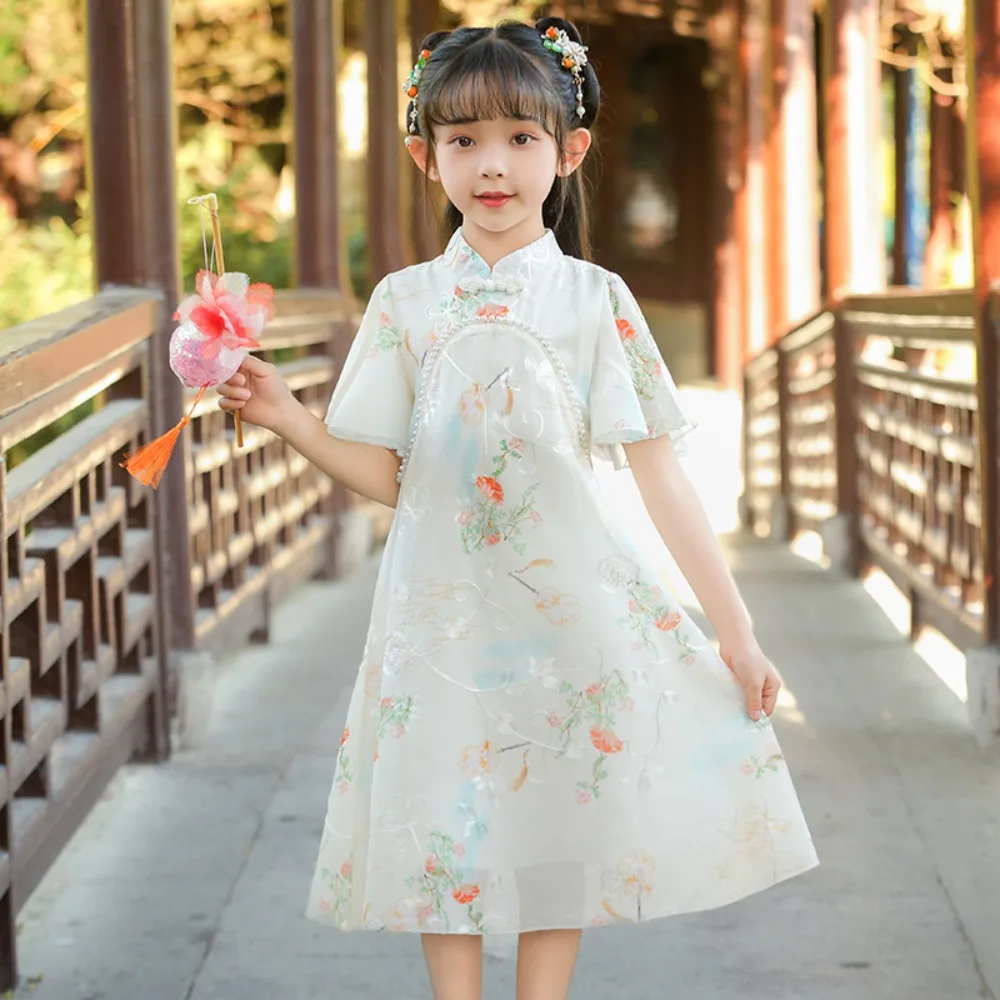 Princesa menina vestido vintage qipao verão crianças roupas estilo étnico crianças roupas hanfu cheongsams trajes de fadas cosplay
