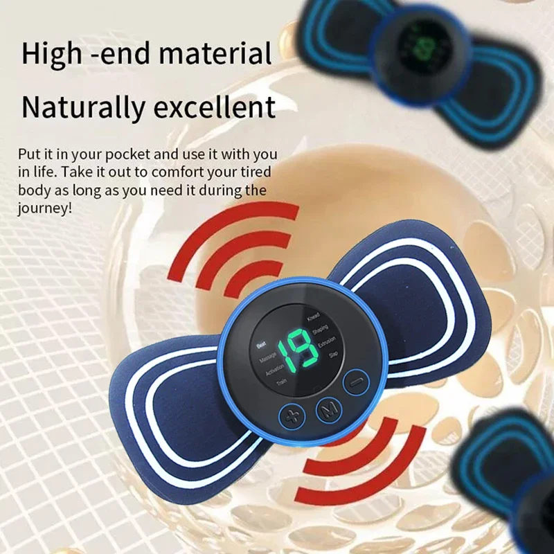 Mini Massage Patch Shoulder and Neck Instrument Portable Electric Neck Massager Intelligent Cervical Massager 8 Modes 19 Gears