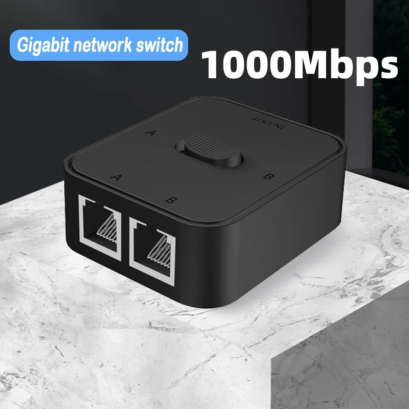 2 Port Gigabit Network switch RJ45 Switch Network Splitter Cable Extender 1000mbps Selector Power Free 2 Way adapter Connector