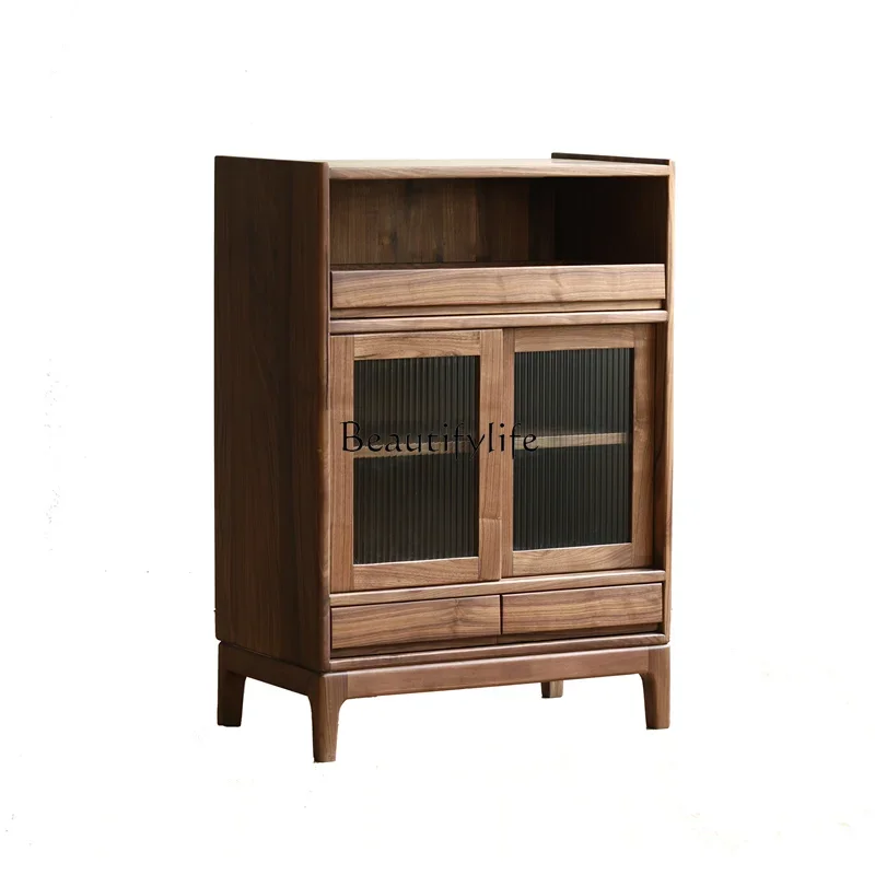 

FG44North America Black Walnut Sideboard Cabinet Nordic and Japanese Style Tea Simple Locker Changhong Glass