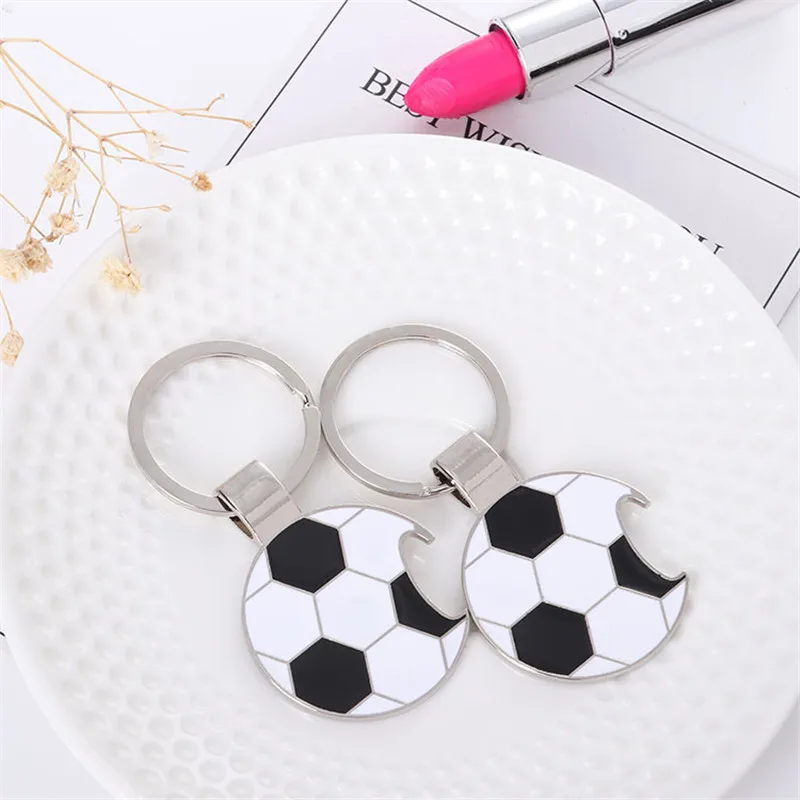 100pcs Football Fans Souvenir Soccer Bottle Opener Football Soccer Keychains Keyring Key Holder Sports Gift Ornament Ring