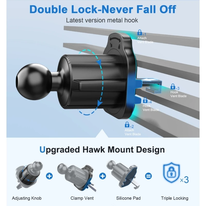 Mobile Bracket Clip Air Vent Clip for Most Car Phone Holder Cellphone Holder Mount Vent Grip with Joint Ball Dia- 17mm