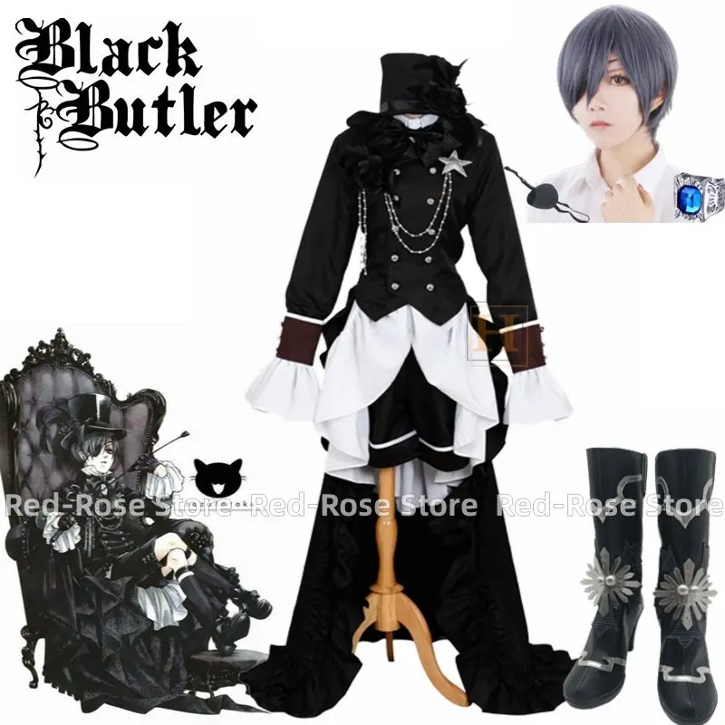 Anime Black Butler Ciel Phantomhive Cosplay Costume Classical Dress Wig Shoes AccessoriesUniform Party