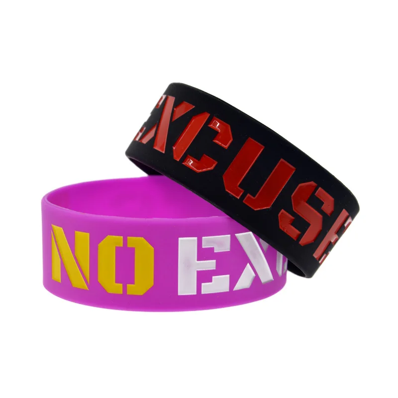 25 Stück, kein Ausrede-Armband aus Silikonkautschuk, 2,5 cm breit, sportliches, motivierendes Armband, 4 Farben. – Detail 7