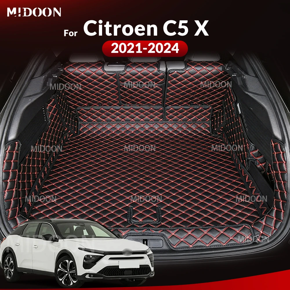 MIDOON For Citroen C5X 2021 2022 2023 2024 Car Trunk Mat Cargo Liner PU Leather Full Cover Waterproof Interior Accessories
