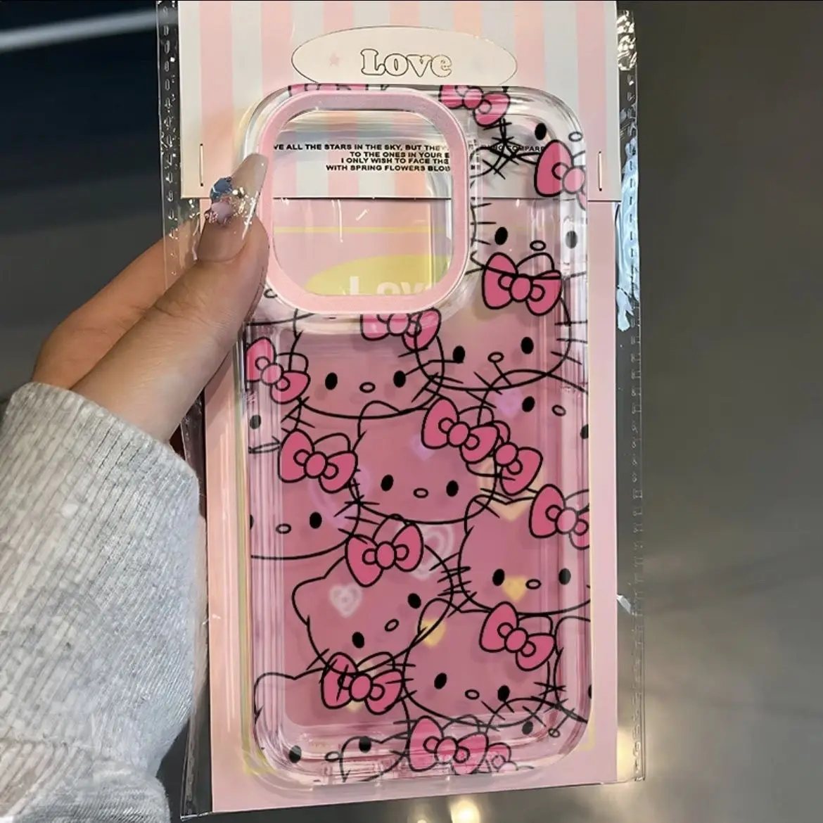 Sanrio Hello Kitty Bow Full Screen KT Gradient Phone Case For iPhone 16 15 14 13 12 11 Pro Max XR XS MAX 7 8 Plus Y2K Pink Cover