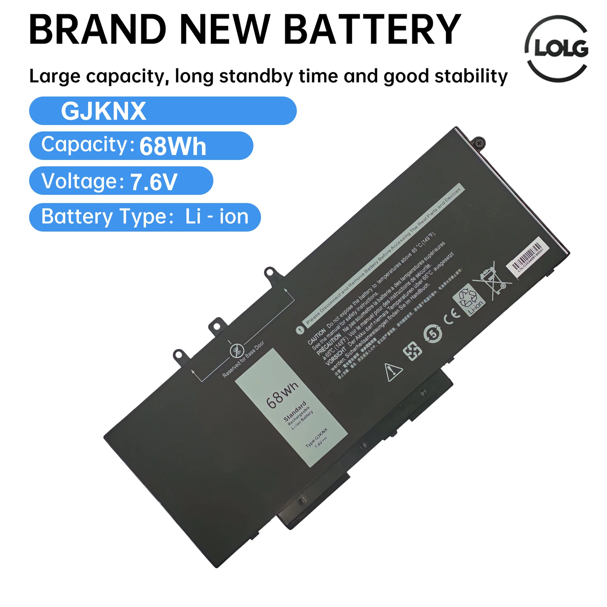 

GJKNX LAPTOP Battery For Dell Latitude E5480 5580 5490 5590 For DELL Precision M3520 M3530 Series GD1JP 7.6V 68WH