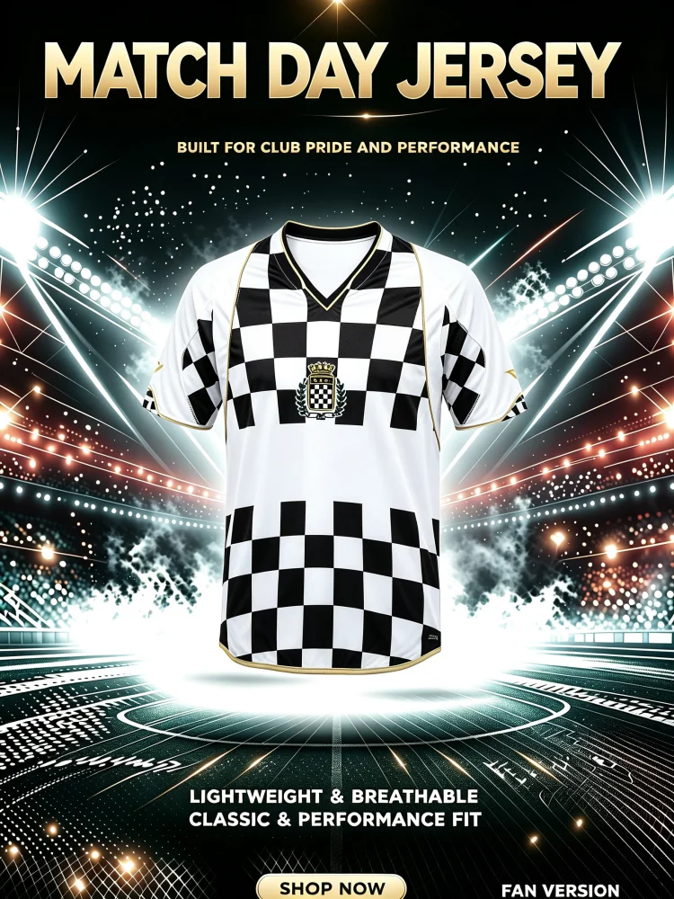 2026 New Boavista Soccer Jersey The Chequered Black White Checkerboard Retro Short Sleeve Football Shirt Sports Family Kids Tees
