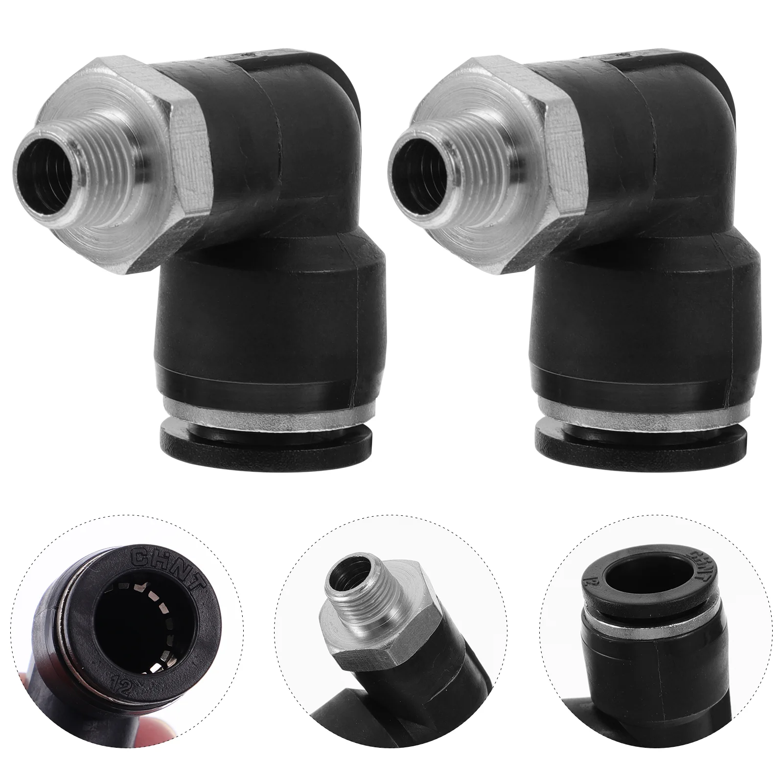 Tracheal Quick Connector Black Air Pipe Connectors Valves Pneumatic Tube Fitting Through Set of Stainless Steel