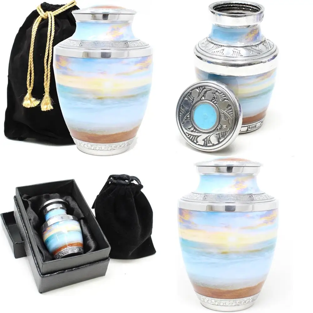 Grande urne de crémation pour hommes et femmes adultes pour cendres humaines – Onde de plage, coucher de soleil, décorative et enterrement