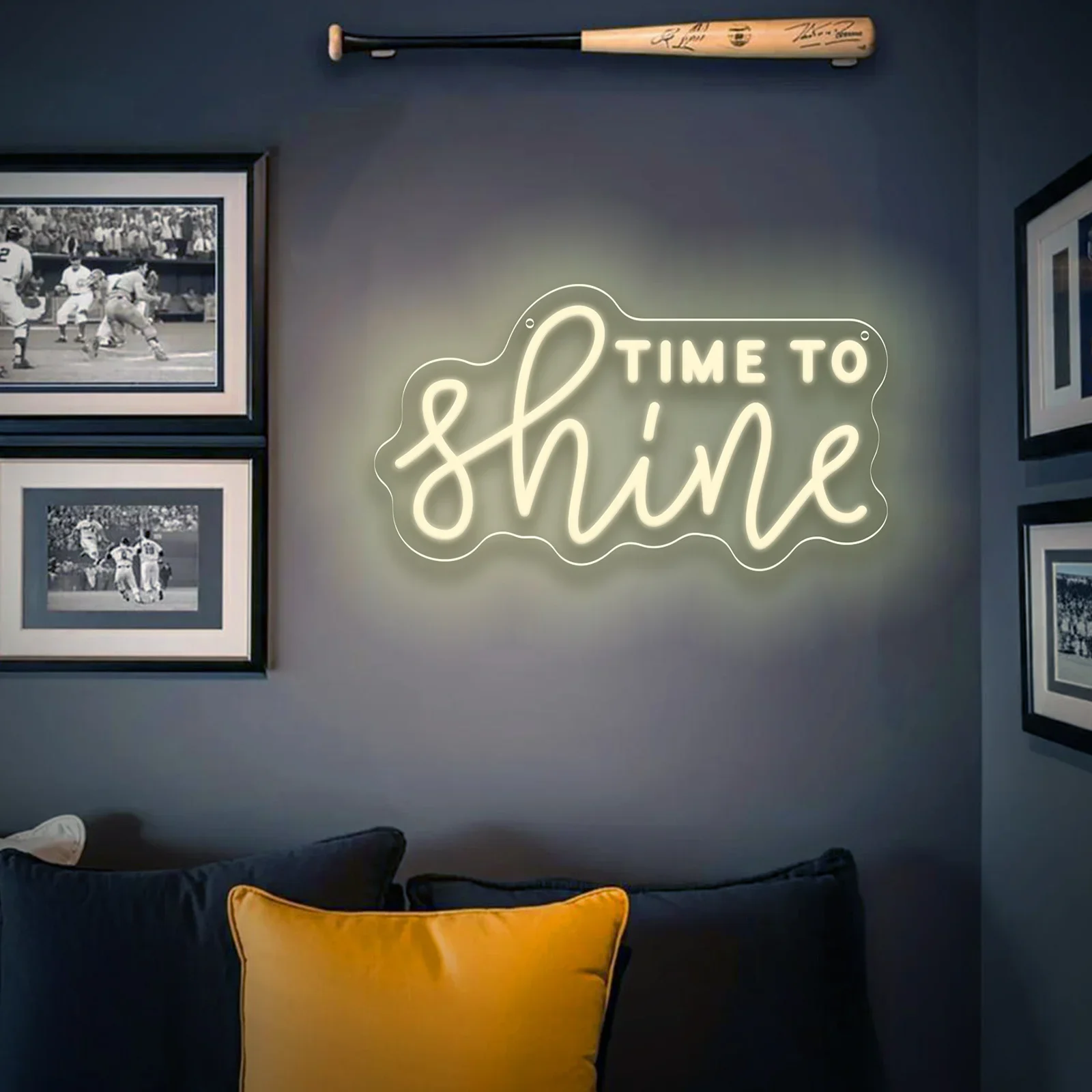 Time To Shine Neon Sign Warm White LED Wall Art Acrylic USB Powered Dimmable Light For Bedroom Living Room Inspirational Decor