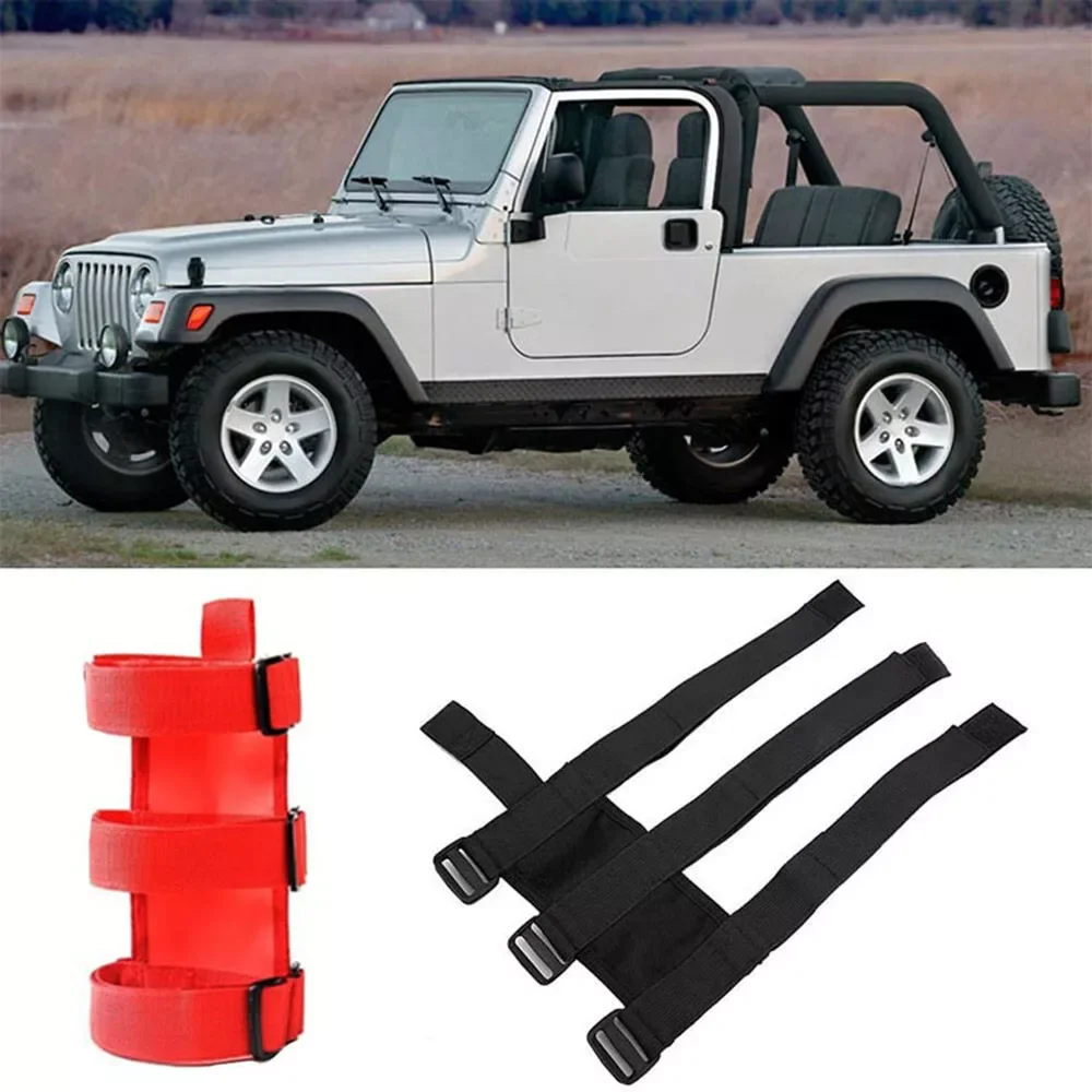 Auto Roll Bar Brandblusser Houder Verstelbare Mount Strap Klittenband Voor Jeep Wrangler Yj Tj Jk Jl 1987-2021 Auto Accessoires