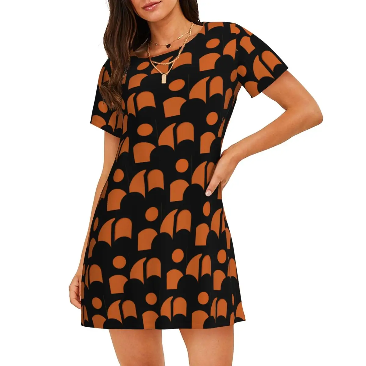 Custom Geometric Terracotta Shapes Short Sleeves Nightdress For Sleepshirts Women Short Sleeve Nightgowns Loose Pajama Dress