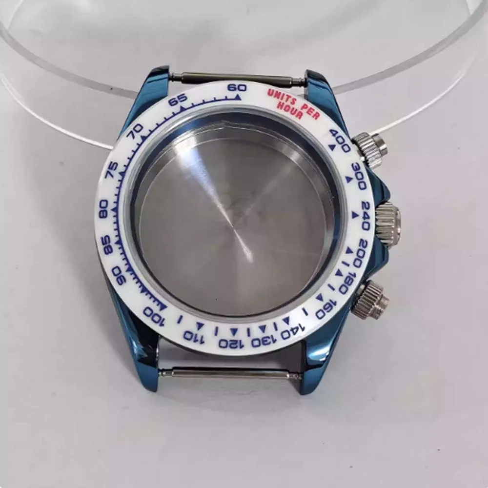 

39MM Blue PVD Stainless Steel Watch Case Sapphire Crystal for VK63 Quartz Movement Modifying Watch Accessories