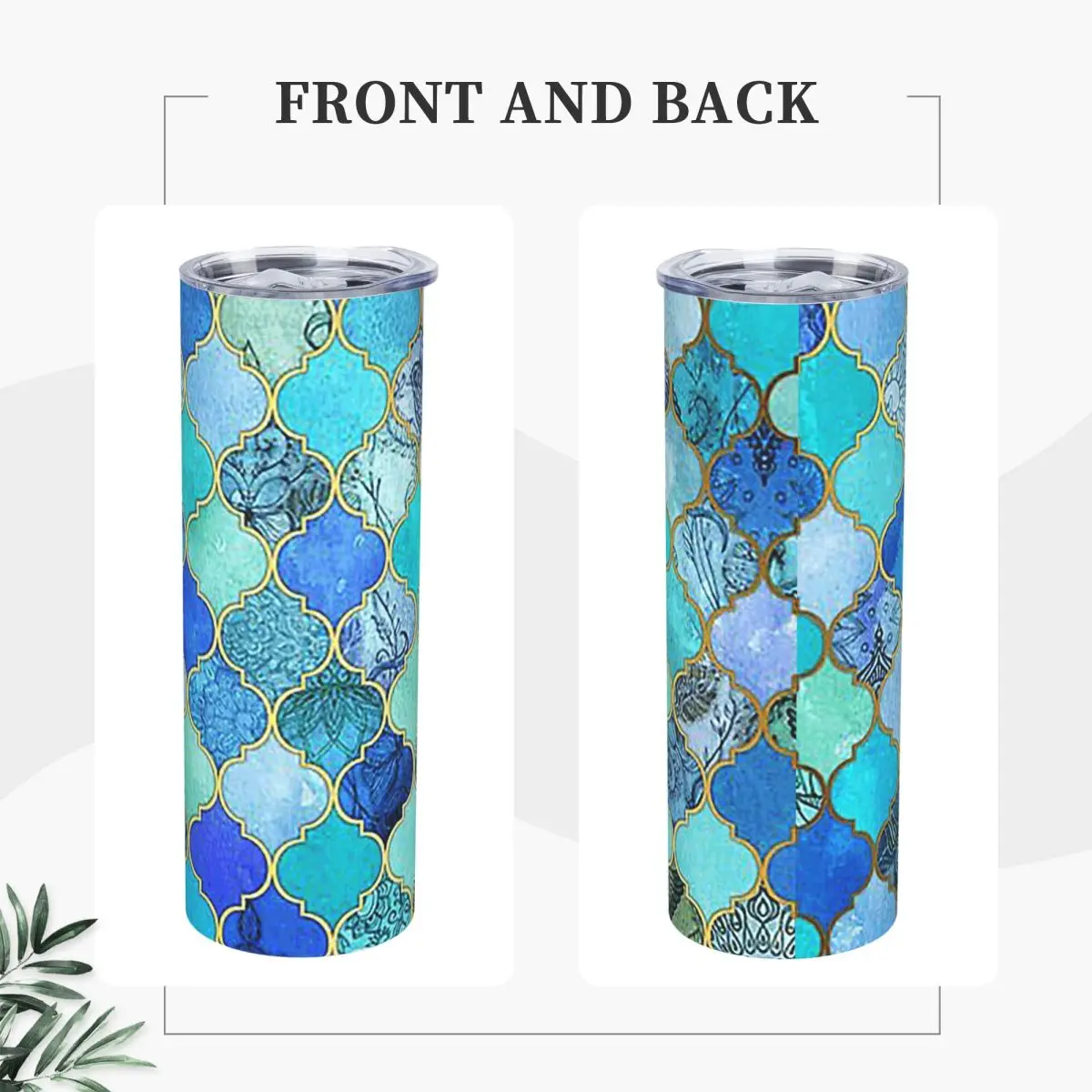 Decorative Moroccan Tile Pattern Stainless Steel Tumbler Vacuum Insulated Mugs Thermal Cold Cup Straw With Lid 20oz