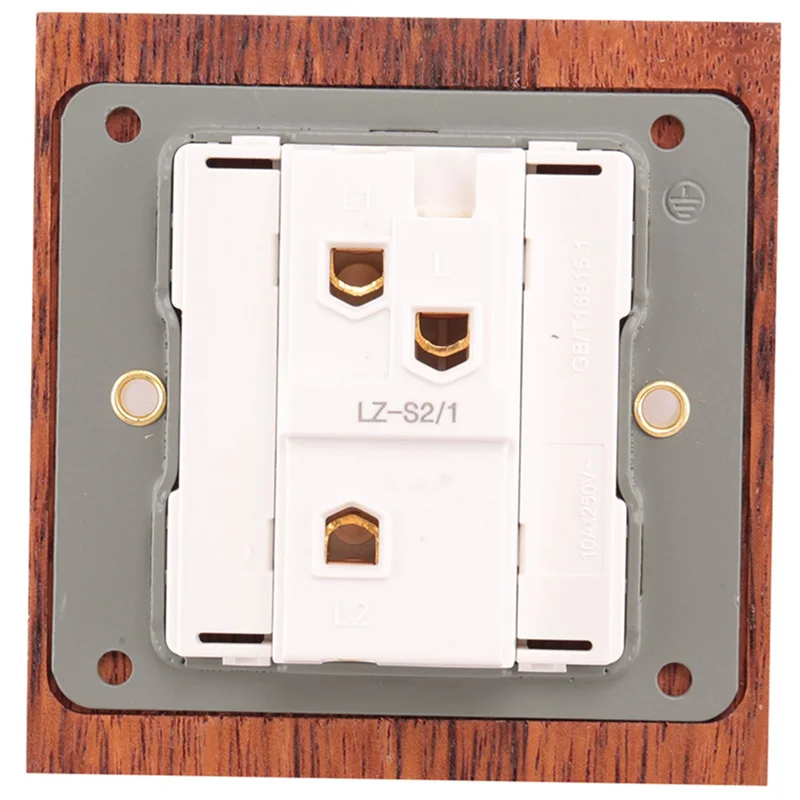 Exquisite-5X 86 Type Solid Wood Panel Switch Wall Light Retro Brass Toggle Switch Wood Grain Electrical Switch Socket 1- Switch