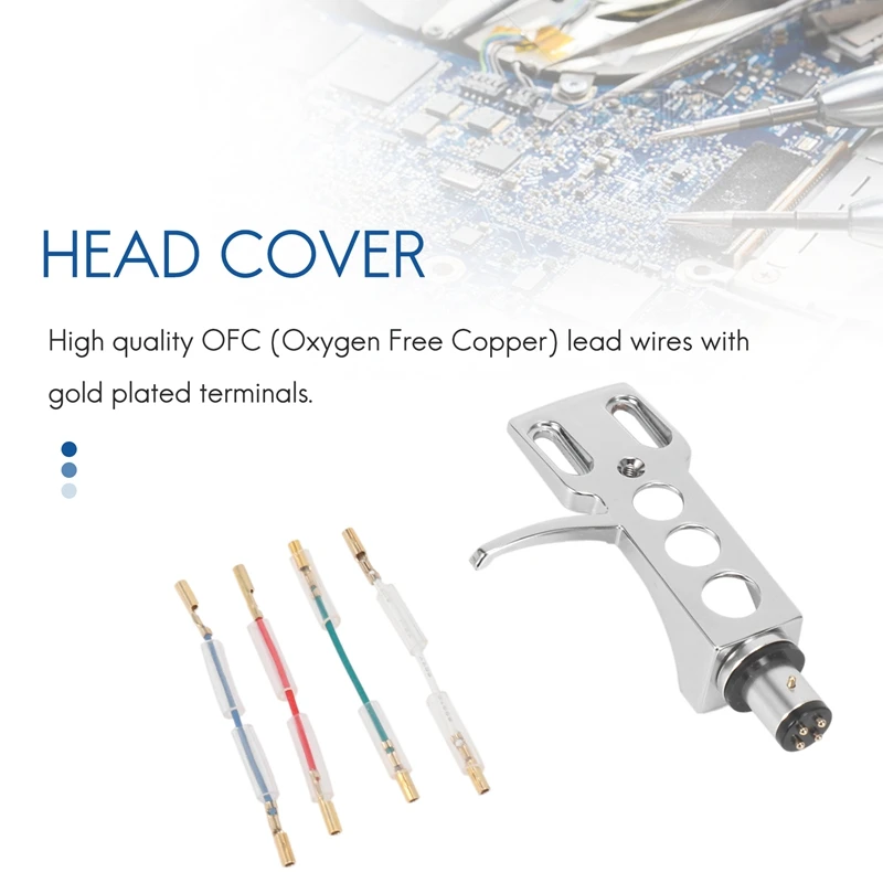 Universal LP Disc Record Player Phono Turntable Headshell 4-Pin Aluminum Alloy with OFC Leadwires for Direct-Drive Turntable image 3