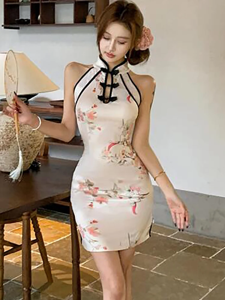 2025 White Floral Hollow Out Stand Collar Mini Dress Women Elegant Neck-mounted Sexy Dress Summer Korean Fashion Bodycon Dresses