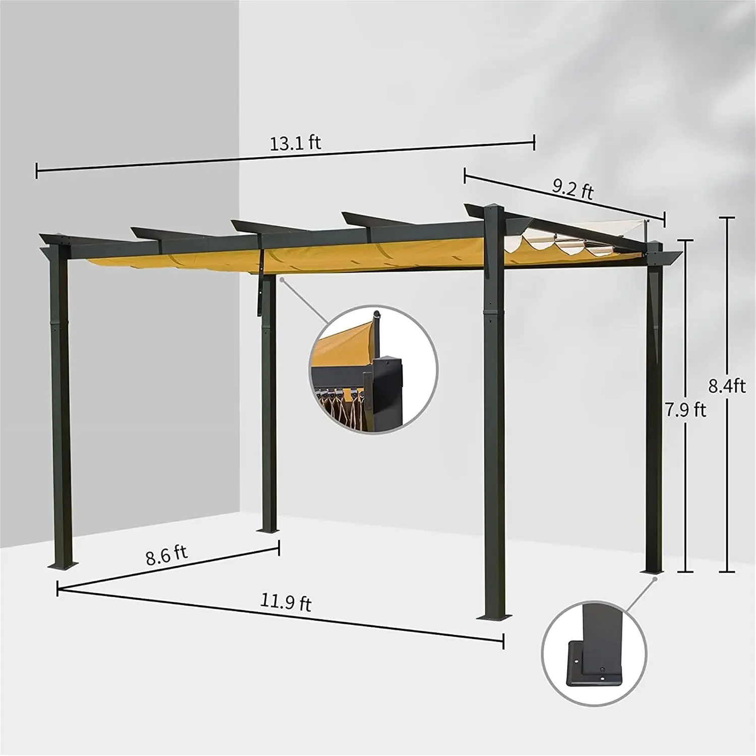 9x13 FT Aluminum Pergola with Retractable Adjustable Canopy, Metal Gazebo Shelter for Deck Patio Garden, Customized