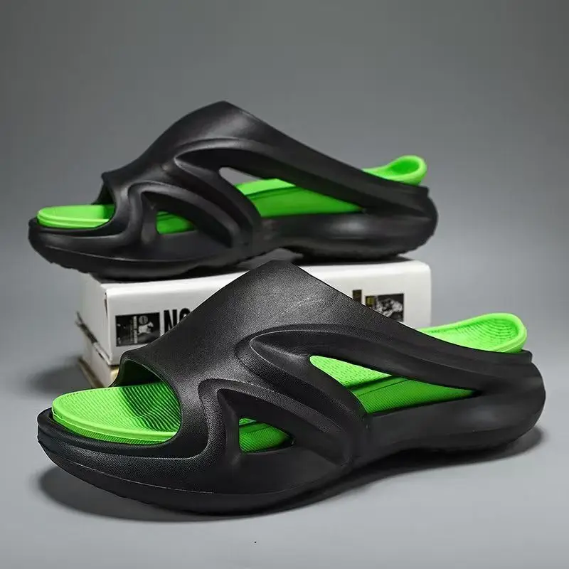 

Summer New Men One Word Outdoor Casual Sports Slippers Thick Sole Non Slip Lightweight Home Slippers Lovers Beach Slippers