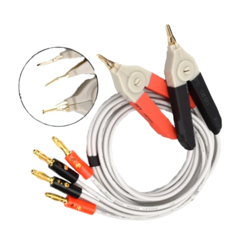 4 Wire Probe Silicone Banana Connector Multimeter Test Wire Lead Clip Cable for LCR Meter-Terminal Low Resistance 1 Pair