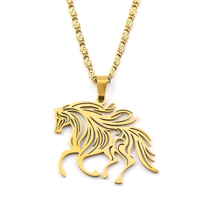 Original Design Horse Chain For Women Men Stainless Steel Silver Color Gallop Artistic Posture Pony Necklace Jewelry Gifts