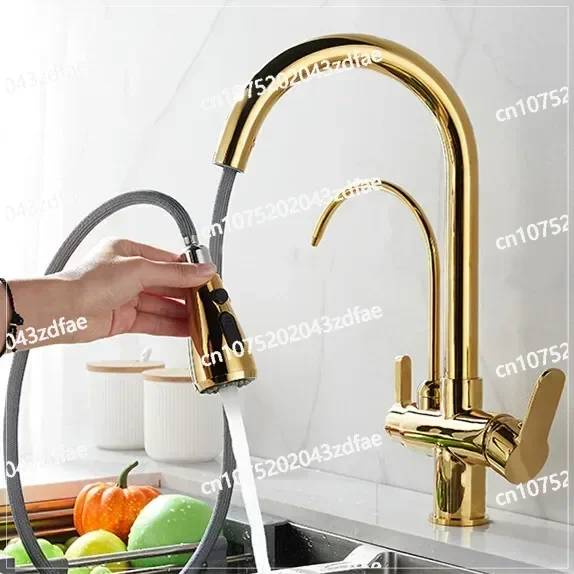 Gold Touch Filter Kitchen Faucet with 3 Ways of Hot and Cold Extraction. Solid Brass Gold Sensor Kitchen Faucet