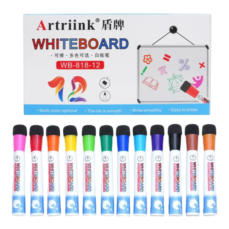 

12colors dry erase marker with quick-drying ink,low odor, non-toxic.Suitable for office use,school supplies,household items.