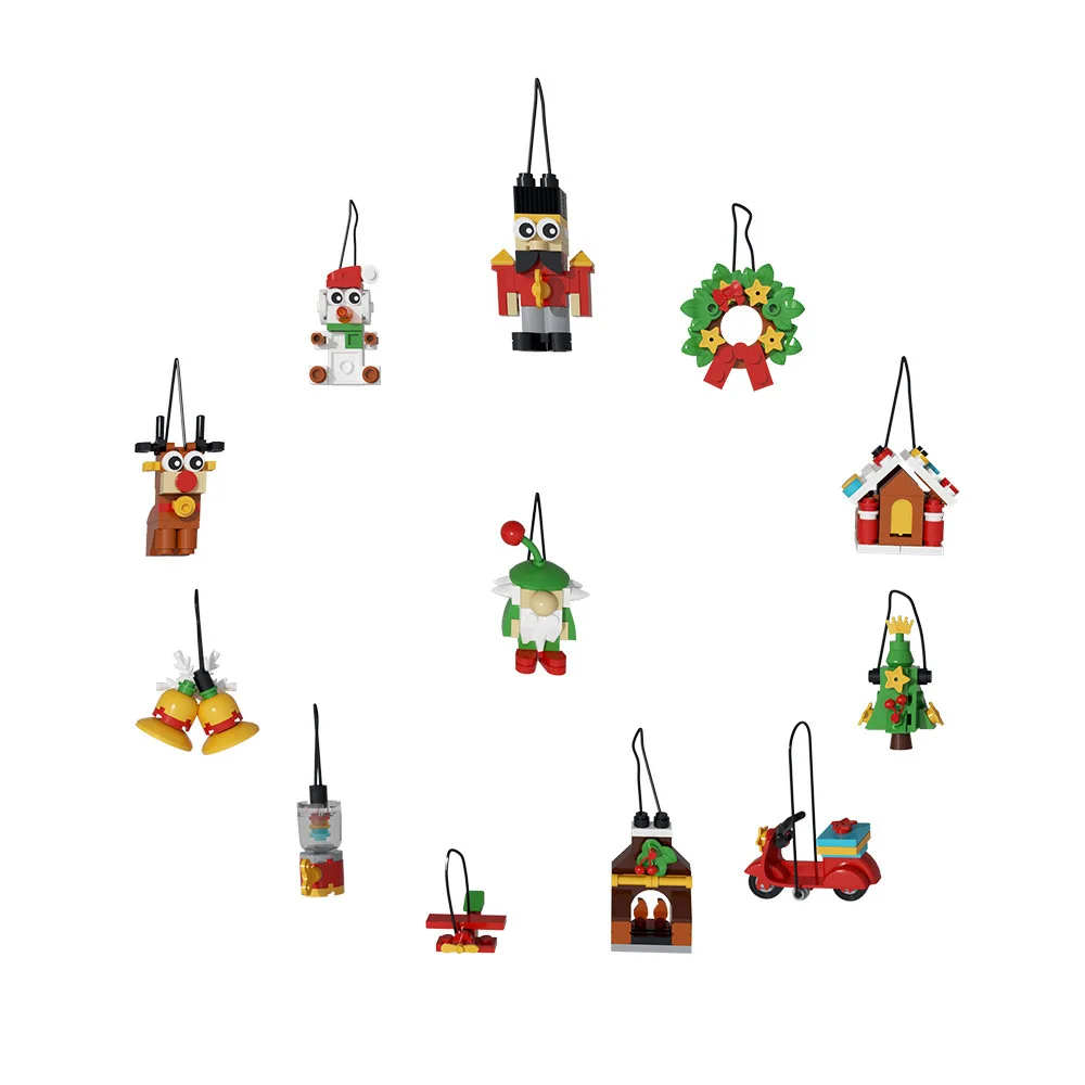 24 Kerstfeest Ornament Opknoping Hanger Hanger Kerstman/krans/elanden/sneeuwpop Bouwstenen Set DIY Kinderen Puzzel speelgoed Cadeau