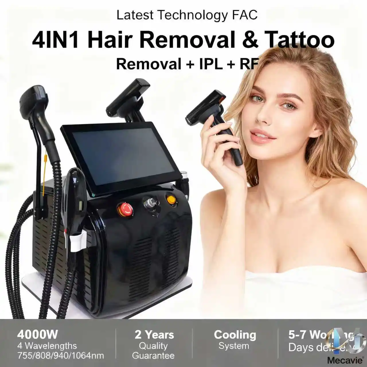 

Новейший профессиональный лазерный аппарат для удаления волос 4-в-1, 4000 Вт, безболезненный, 4 длины волны (755 нм/808 нм/940 нм/1064 нм) для домашнего и коммерческого использования