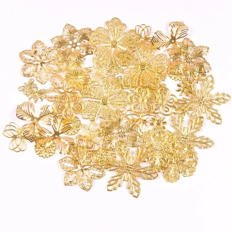 Vintage Flower Snowflake Connectors Filigree Wraps DIY Jewelry Findings Golden Metal Craft Home Decor YKL0910