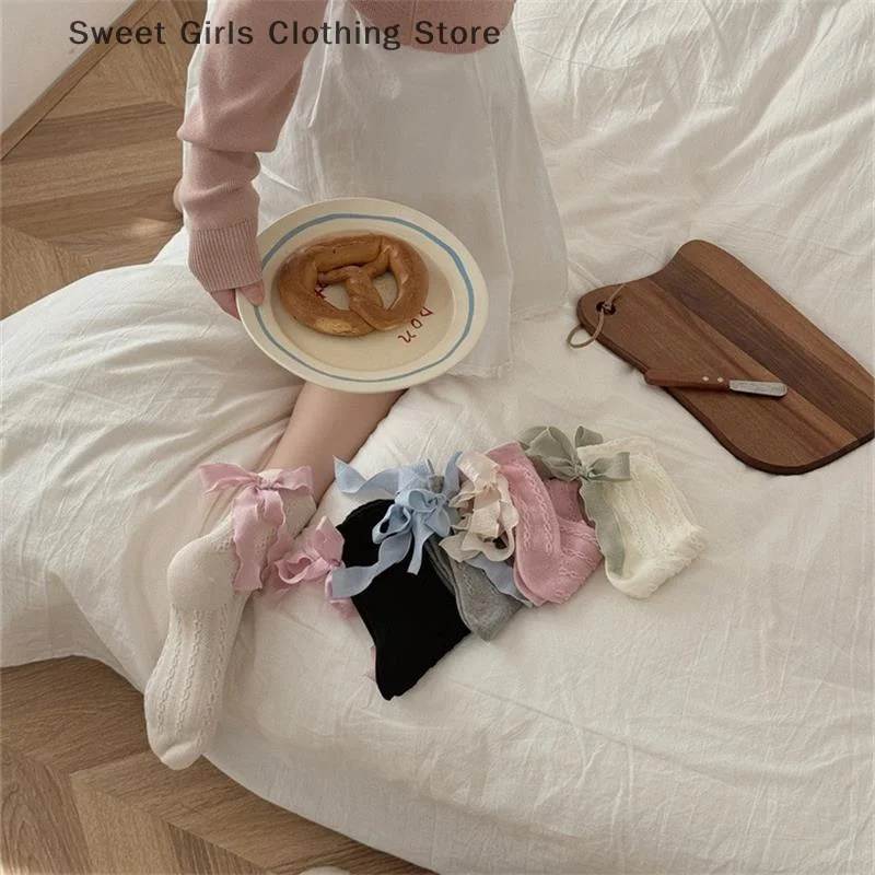 Носки-средней-длины-в-стиле-Лолиты-для-девочек-на-милом-каблуке-с-лентой-и-бантом-женские-модные-универсальные-носки-летние-тонкие-дышащие-впитывающие-пот-носки