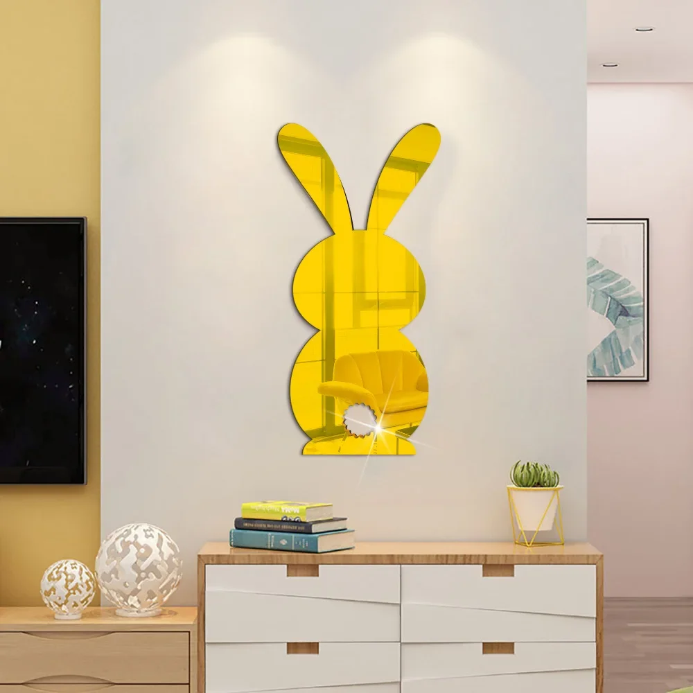 Easter Home Cute Rabbits Mirror Wall Sticker Children\'s Kids Living Room Shower Room Bedroom Decor Removable Wallpaper Sticker