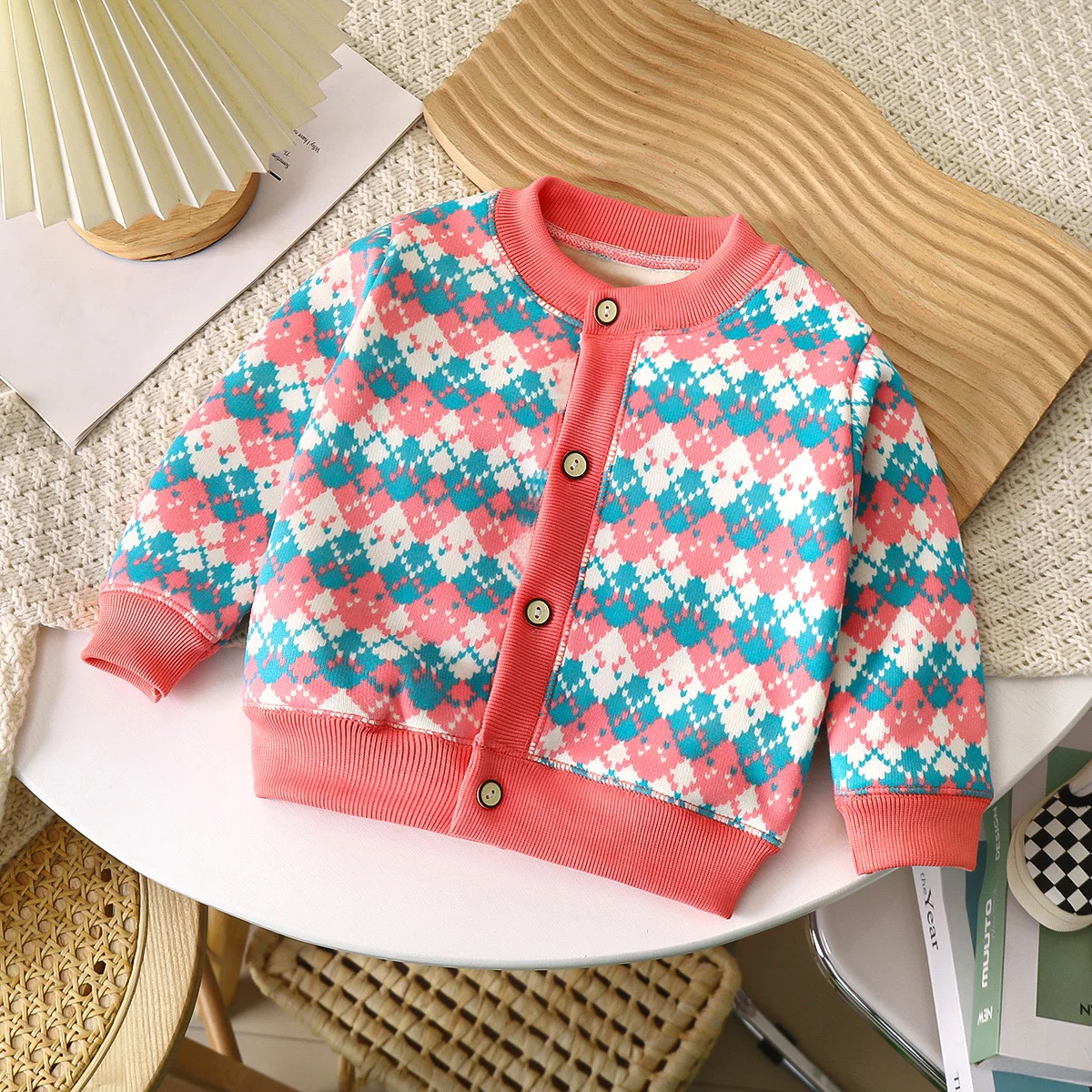 2024 Autumn Winter New in Kids Baby Girls Boys Thicken Warm Clothing , Children Floral Cardigan Toddler Top Outwear Sweater