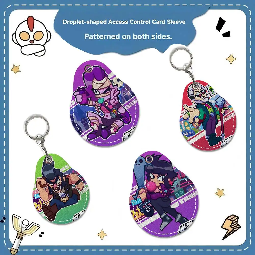 Game Brawl S-stars PU Card Holder Keychain Key Ring Door Lock Access Tags Card Case Keychain Access Card Key Tag Ring