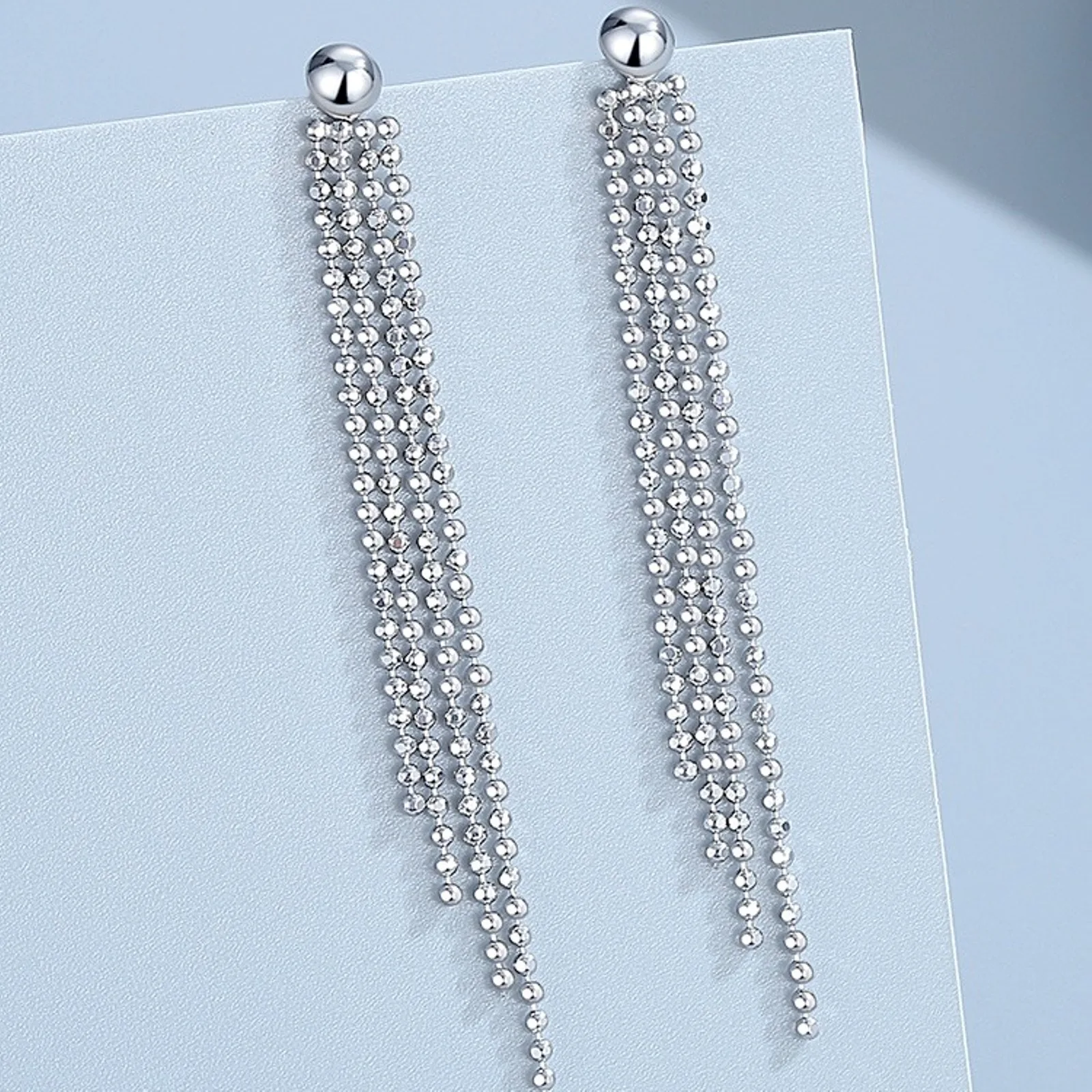 

PT950 Pure Platinum 950 Stud Women Lucky Beads Link Chain Tassel Dangle Earrings 3.8-4g