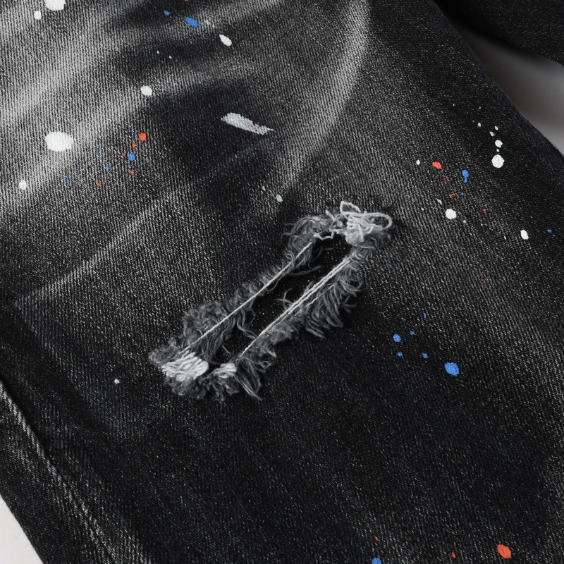 

Street fashion men's jeans stretch slim graffiti black gray jeans retro hip-hop brand pants hombre