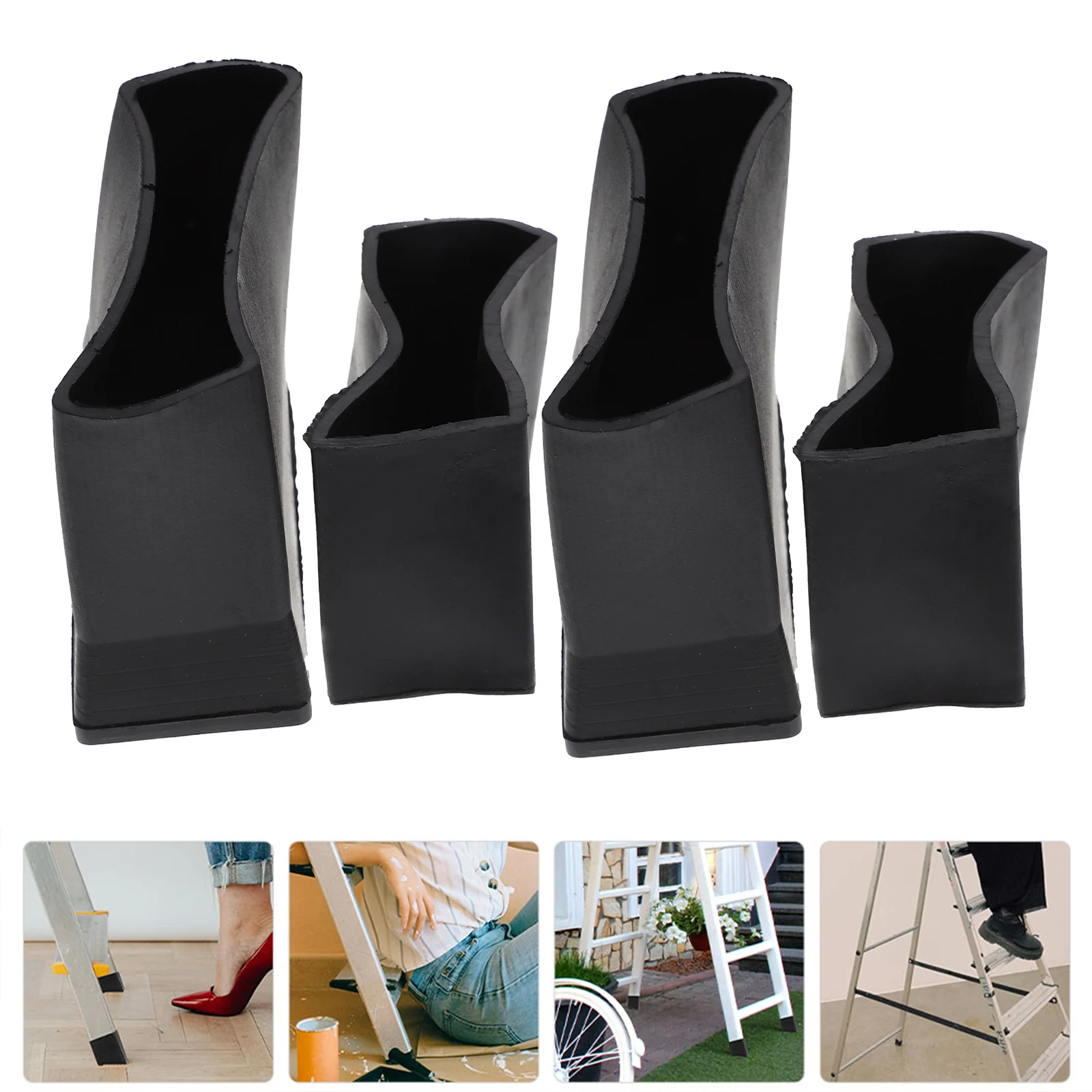 

4pcs Ladder Feet Leg Covers 25X63mm 25X50mm Black Rubber Foot Pads Non Slip Floor Protectors Sturdy Heat Resistant Anti Skid