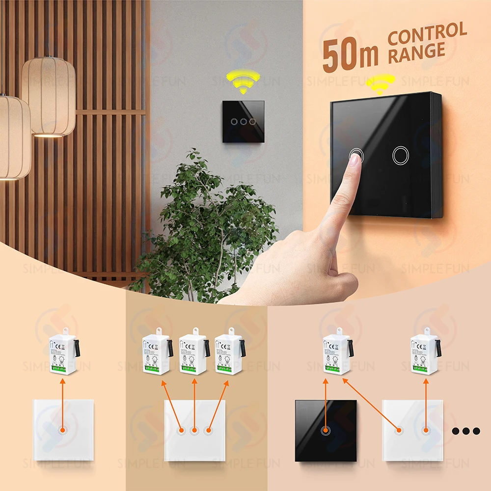 86-Typ Wireless Touch Panel Schalter Drahtlose Licht Schalter 110V 220V 230V 10A Mini RF433mhz relais Modul/Unterbrecher für Beleuchtung – Detail 10