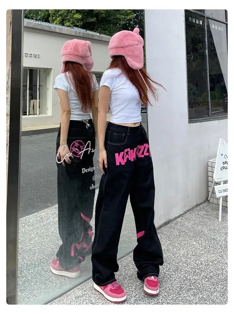 Summer Korean Loose Straight New Jeans Female High-waisted Hundreds of Pants American Casual Jeans Y2k Pants  Vintage Clothes