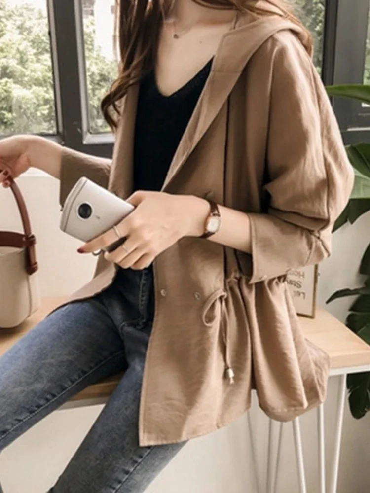 2023 New Spring Women Jacket Fashion Long Sleeve Hooded Female Windbreaker Casual Korean Loose Coat Tops Outwear