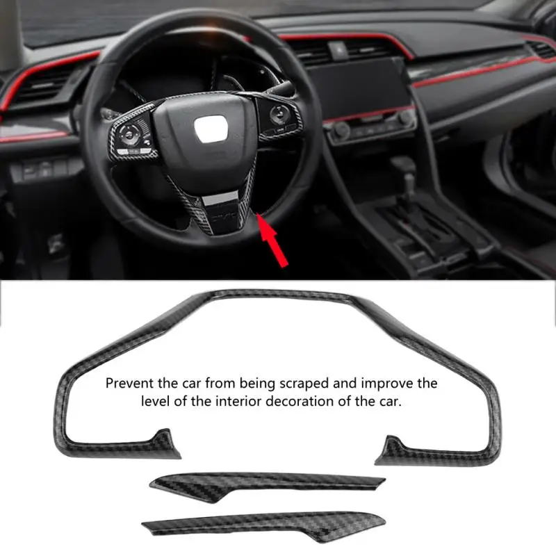 For Honda Civic 10th 2016 2017 2018 3pcs Carbon Fiber Style Car Steering Wheel Frame Cover Trim Stickers New