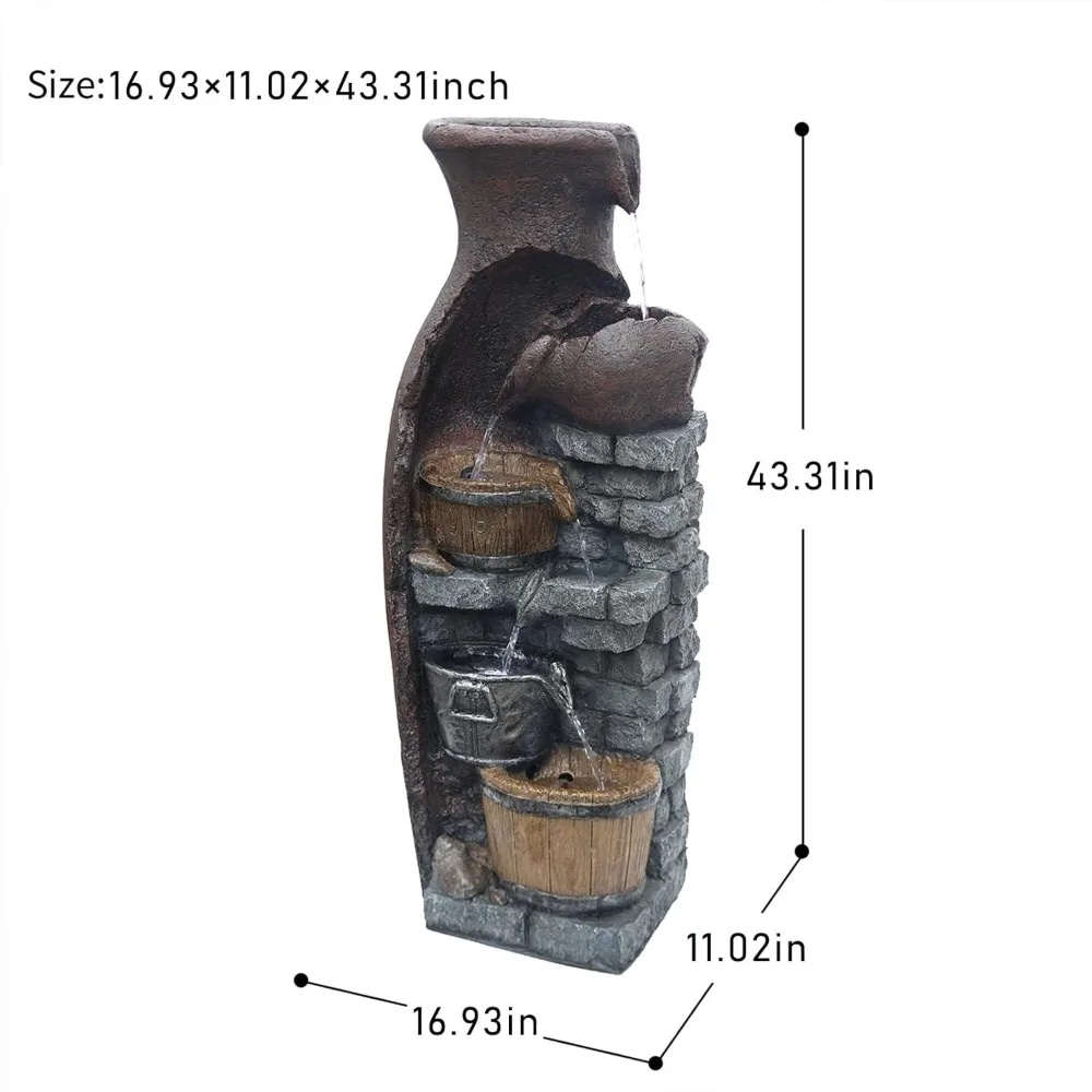 نافورة مياه برميلية كلاسيكية داخلية 6 طبقات شلال متتالي ميزة مياه 43.31 بوصة ارتفاع ديكور نافورة الحديقة في الهواء الطلق مع LED L
